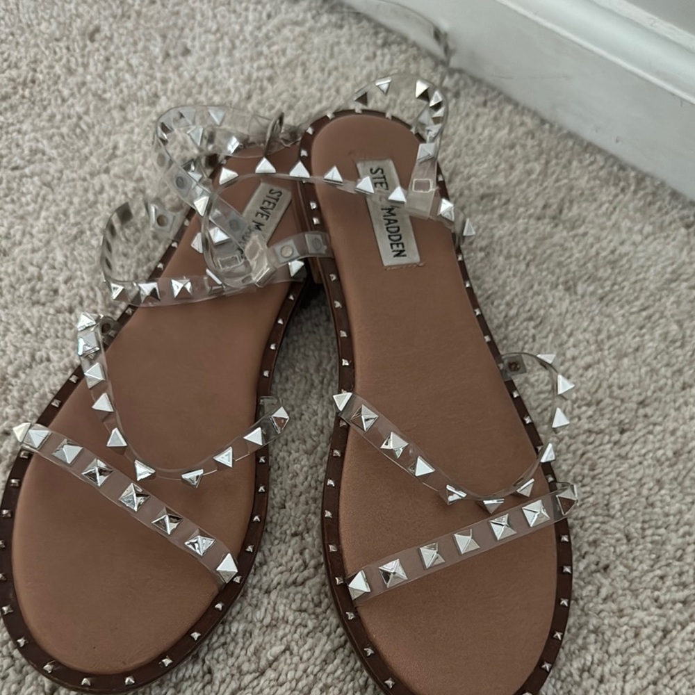 Steve Madden Clear and Silver Studded Sandals